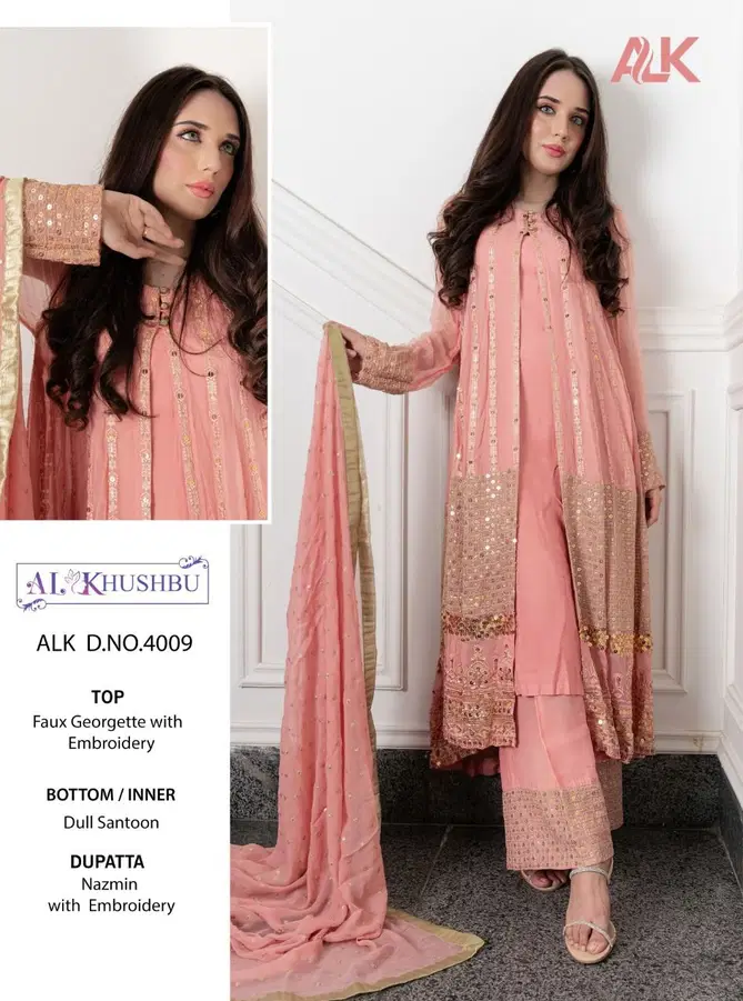 ALK 4009 Georgette Embroidery Designer Pakistani Suit Wholesale Market In Surat 